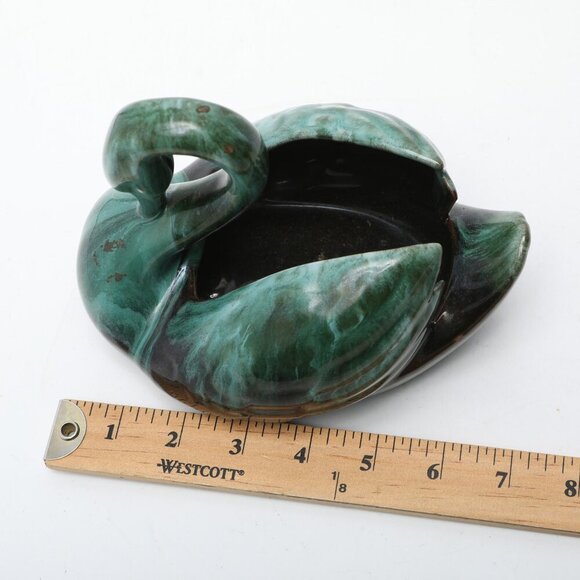 Vintage Blue Mountain Pottery Style Swan Bowl Drip Glaze Art Teal Black Goose - Picture 3 of 7